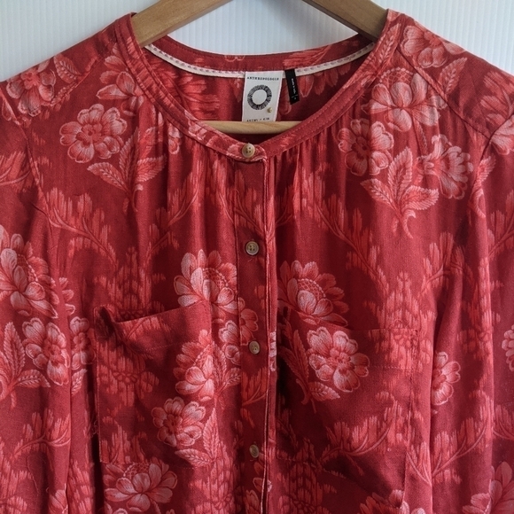 Anthropologie Akemi + Kin Red Sheer Floral Long Sleeve Blouse Size Small - Picture 3 of 8